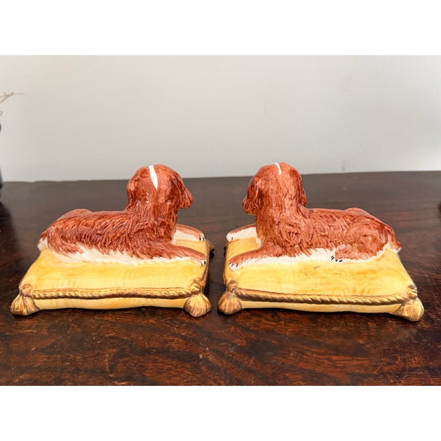 Yellow Pair of Italian Porcelain Cavalier King Charles Spaniel Figurines For Sale - Image 8 of 11