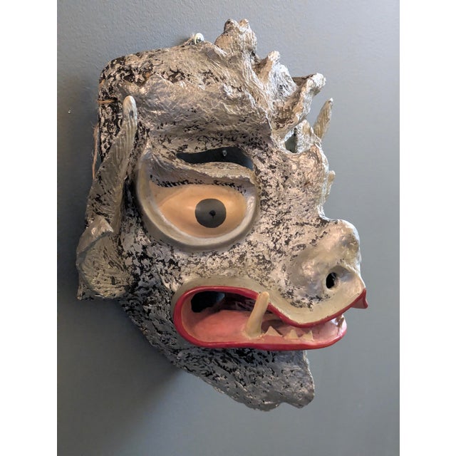 Vintage Chinese Paper-Maché Folk Art Dragon/Demon Mask For Sale - Image 9 of 9