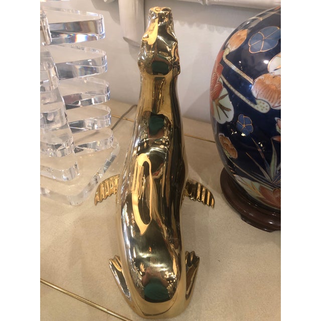 1970s Vintage Polished Brass Seal Animal Statue For Sale - Image 5 of 9