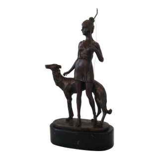 Art Deco Bronze Sculpture "Diana the Huntress With Borzoi" Signed B. Zach For Sale