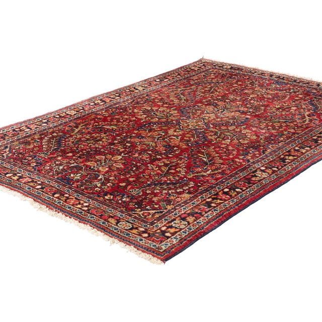 78914 Vintage Persian Sarouk Rug, 03'05 x 04'10. Discover the enchanting beauty of this hand-knotted wool vintage Persian...