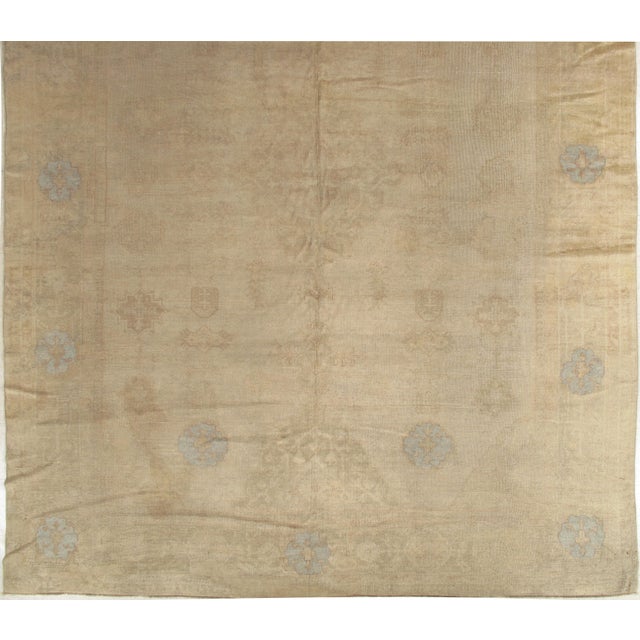 Early 20th Century Antique Oushak Carpet, Handmade Oriental Rug, Soft Taupe, Light Gray, Light Blue For Sale - Image 5 of 18