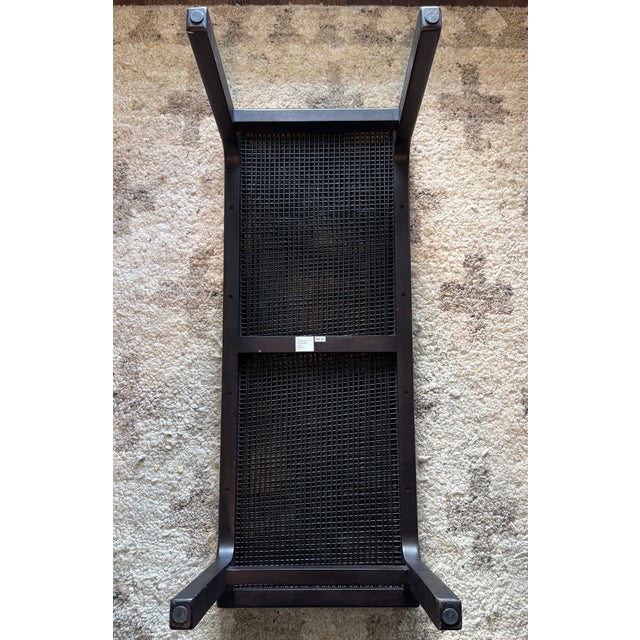 2020s Cb2 Small Black Leather Woven Bench, Modern Matte Black Wood Frame For Sale - Image 5 of 11