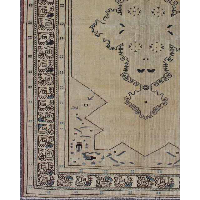 Tribal Vintage Oushak Rug With Soft Beige, Warm Taupe, and Deep Navy Blue Accents For Sale - Image 3 of 8