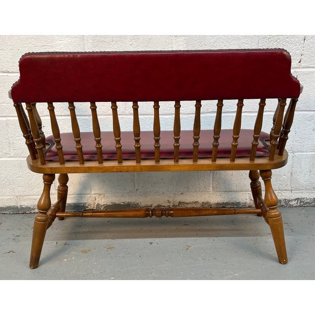 Brown Vintage Farmhouse Windsor-Style Spindle Bench For Sale - Image 8 of 8