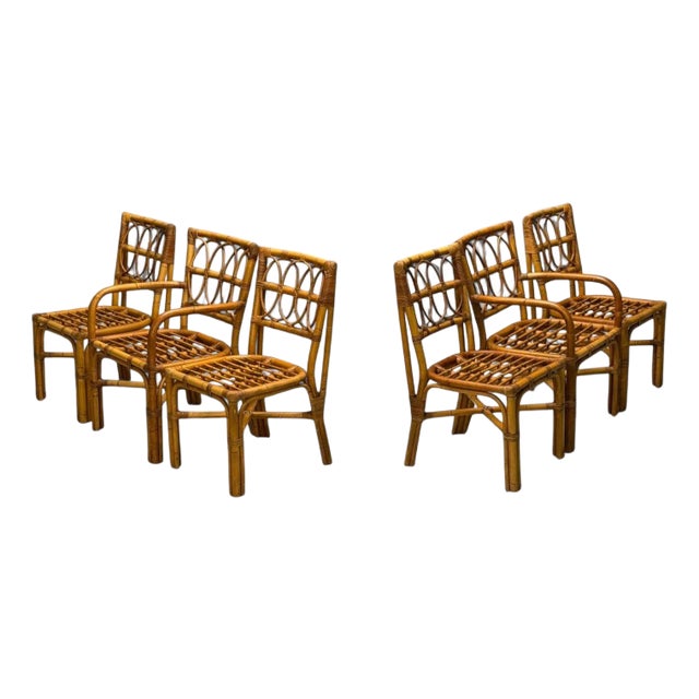 Bielecky Brothers, Modern, Six Dining Chairs, Rattan, Cane, Usa, 21st C. For Sale