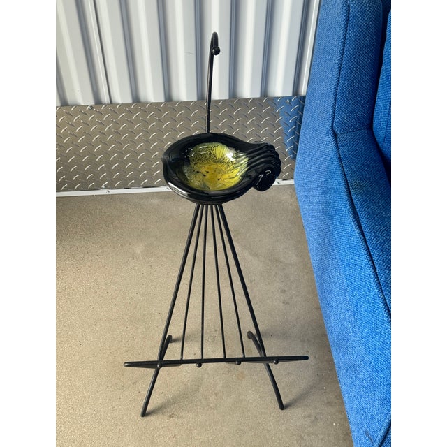 Metal 1960s Mid Century Modern Iron Frame Smoking Stand W / Pottery Ashtray & Mag Rack For Sale - Image 7 of 7