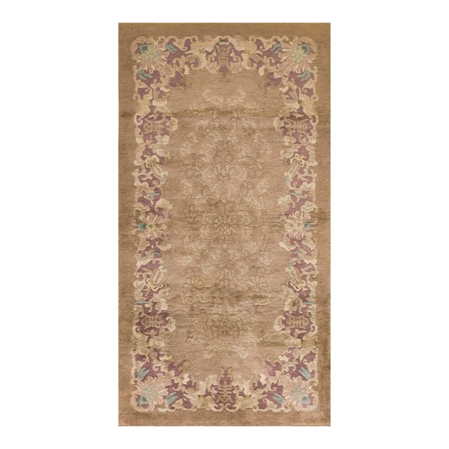 A Beige Ground Color Wiht Exquisite Geometric Pattern Antique Chinese Art Deco Rug For Sale