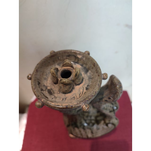 Chinese Ceramic Oil Lamp Hand Carved Yue Ware Celadon Phoenix Statue Oil Lamp For Sale In Seattle - Image 6 of 11