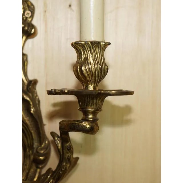 Metal Large Vintage French Bronze Candle Wall Lights, 1920s, Set of 2 For Sale - Image 7 of 18