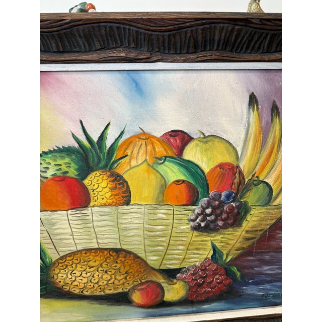 Vintage Original & Signed Tropical Fruit Still Life Oil Painting in Hand Carved Wood Frame For Sale - Image 13 of 14