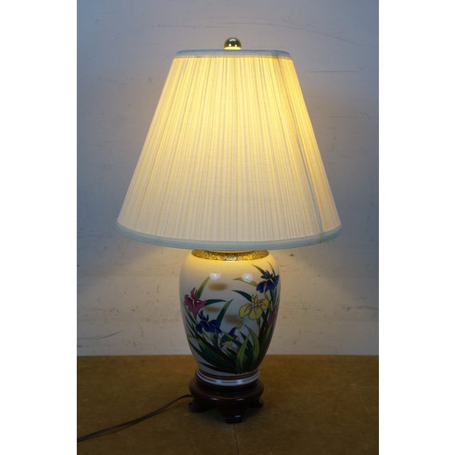 Vintage Japanese Floral Irises Kingfisher Bird Ginger Jar Vase Urn Lamp 25" For Sale - Image 9 of 13
