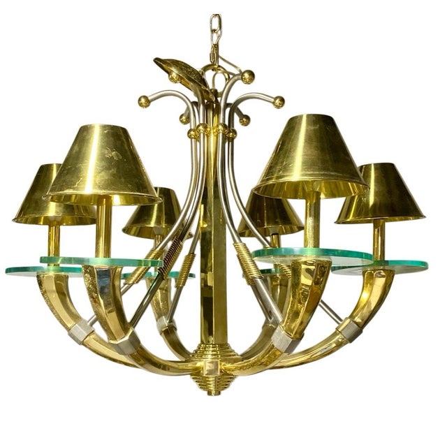 Vintage Nulko Mid-Century Modern 6-Light Solid Brass Chandelier For Sale In Pittsburgh - Image 6 of 9