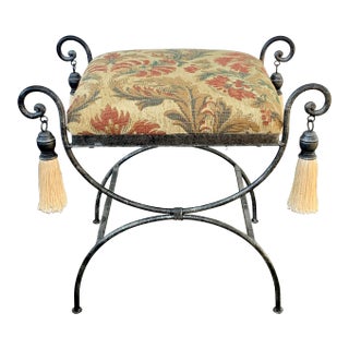 Vintage Powell Upholstered Vanity Bench With Tassels For Sale