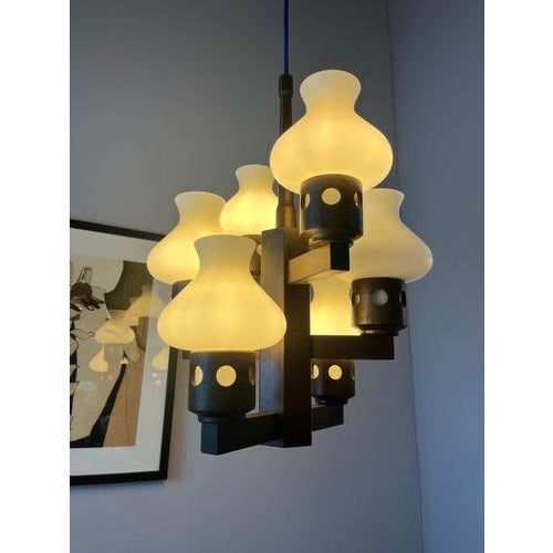 Dark Brown and White Wooden Chandelier with Opal Glass Glass from Vitrika For Sale - Image 11 of 11