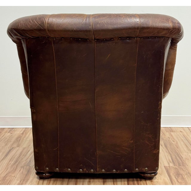 Animal Skin Vintage Restoration Hardware Leather Churchill Cigar Chair and Ottoman With Nailheads For Sale - Image 7 of 18