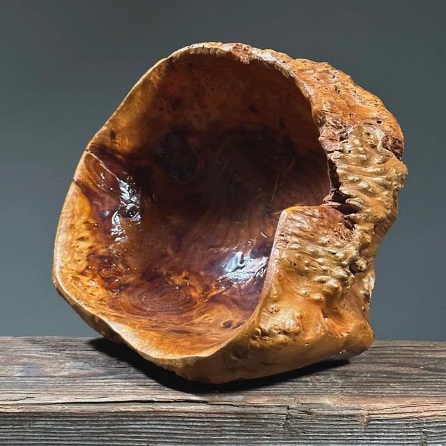 1960s Vintage Organic Modern Hand Carved Wooden Root Bowl For Sale - Image 5 of 8