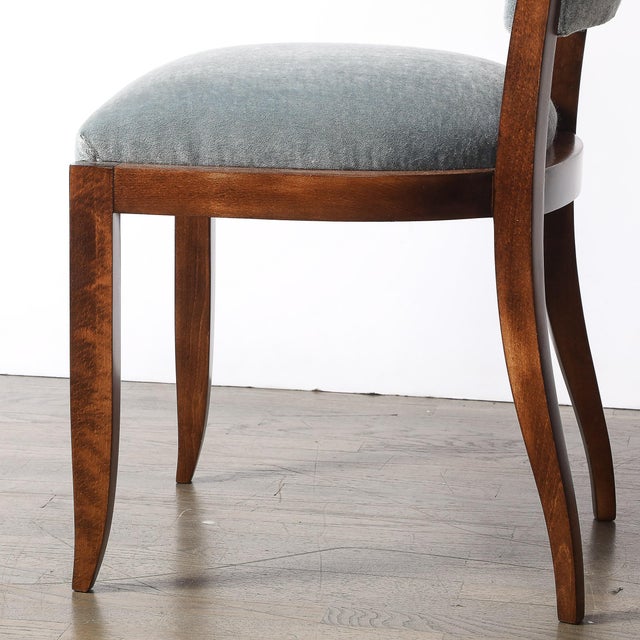 Set of Eight Art Deco Sculptural Walnut Dining Chairs in Plush Mohair Upholstery For Sale In New York - Image 6 of 18