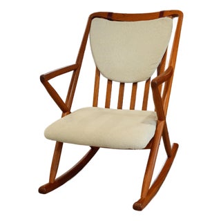 1960s Benny A. Linden Danish Rocking Chair – Honey Teak & Cream Upholstery MCM For Sale