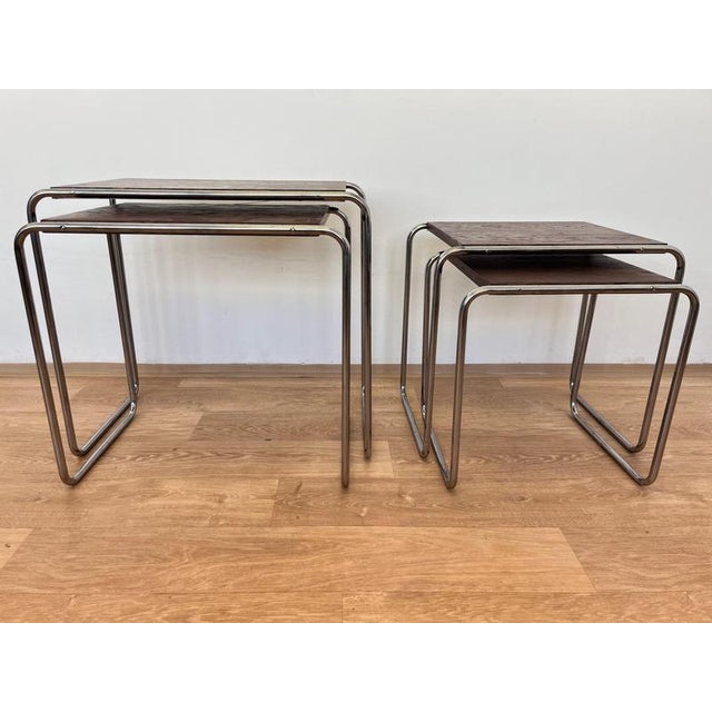 Wood Bauhaus Chrome B9 Nesting Tables by Marcel Breuer for Thonet, 1930, Set of 4 For Sale - Image 7 of 9