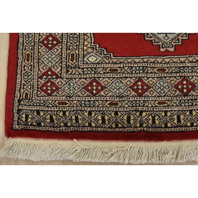 Bokhara Jaldar Rug 4’2” X 6’2” Red Wool Tribal Hand-Knotted Oriental Carpet For Sale - Image 9 of 12