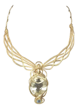 Late 20th Century 77ct Lemon Quartz Necklace With Blue Topaz Accent and Complementary Earrings, 3 Pieces