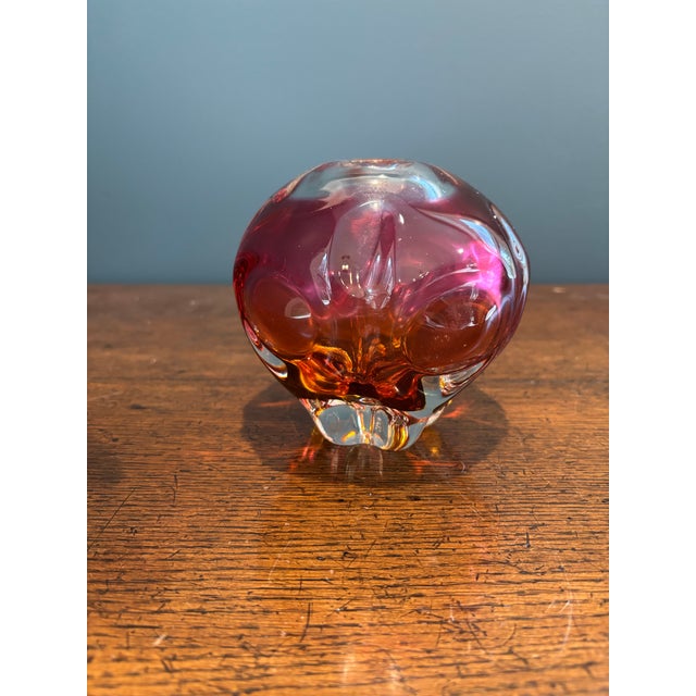 Raspberry Red Mid-Century Chribska Art Glass Set by Joseph Hospodka- 3 Piece Bohemian Cranberry and Amber Collection For Sale - Image 8 of 11
