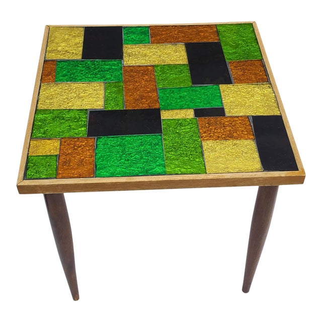 Georges Briard Colorful Mosaic Square Rectangle Glass Crinkled Foil Occasional Table For Sale