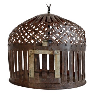Vintage Farmhouse Industrial Iron Basket Cage Pendant Light For Sale