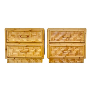 Vintage Bamboo Parquet Nightstands- a Pair For Sale