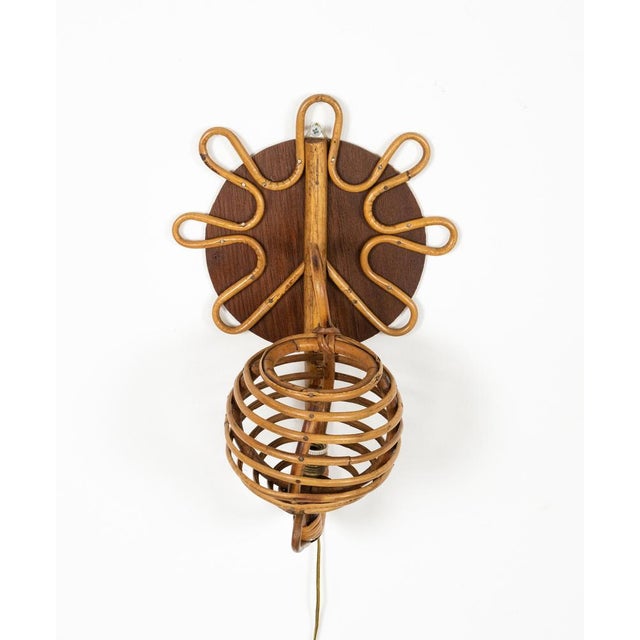 1960s Mid-Century Rattan & Bamboo Sconce Lantern in the style of Louis Sognot, Italy, 1960s For Sale - Image 5 of 14