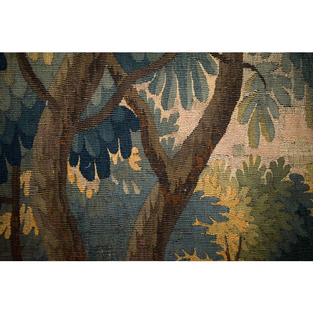 Antique Aubusson Verdure Tapestry, Large 18th C Handwoven French Wall Hanging, Forest Landscape Art For Sale - Image 11 of 14