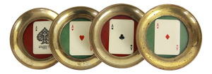Antique Poker Dassi Playing Cards Coasters in Brass and Glass from Modiano, Italy, 1950s, Set of 4