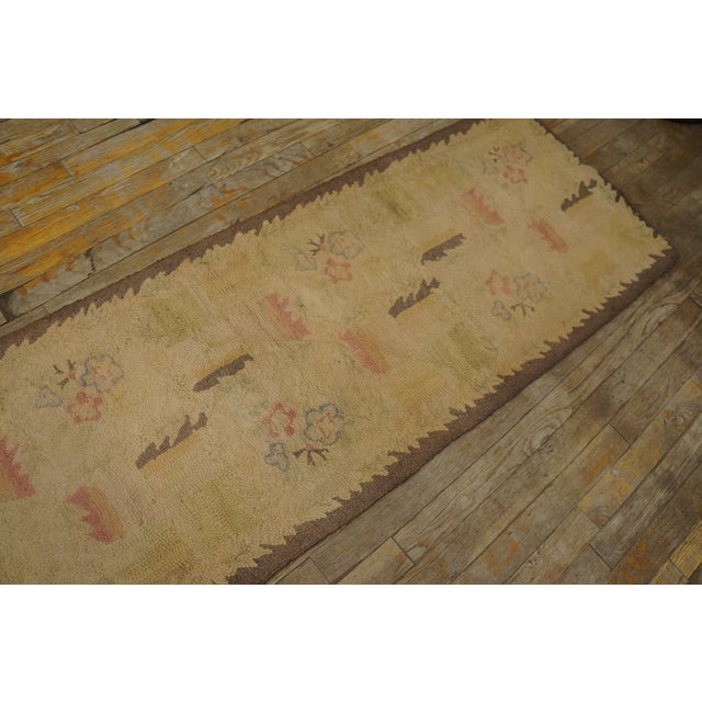 1950s Tan Camel Abstract Floral Vintage American Hooked Rug 2' X 18'3" Handknotted Wool Carpet For Sale - Image 4 of 10