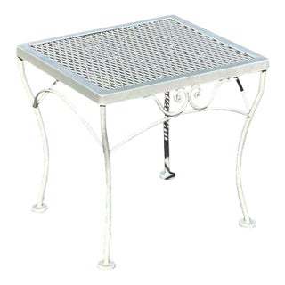 1950s Refinished Mid-Century Wrought Iron Outdoor Patio Scrolling Side Table, Woodard, Attributed For Sale