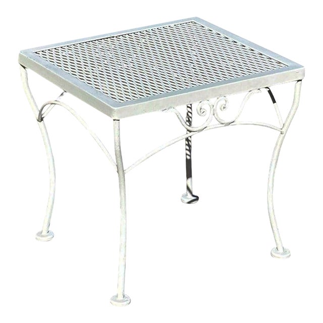 1950s Refinished Mid-Century Wrought Iron Outdoor Patio Scrolling Side Table, Woodard, Attributed For Sale