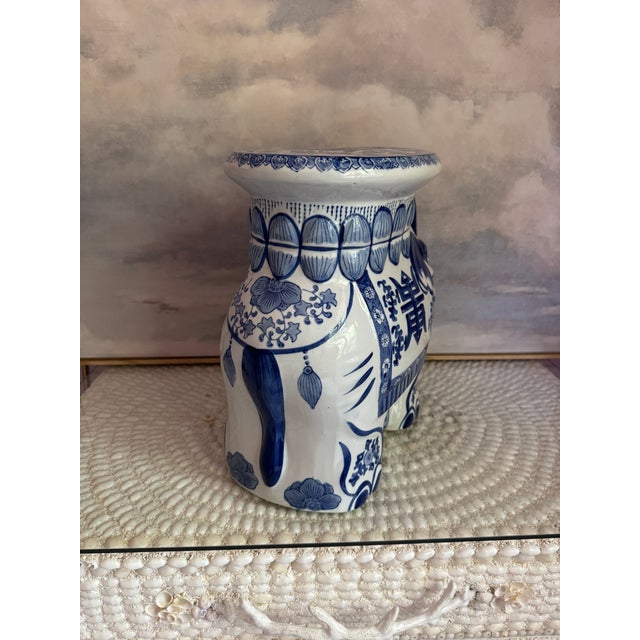 Vintage Bombay Company Blue and White Elephant Garden Stool For Sale In Philadelphia - Image 6 of 6
