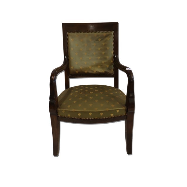 Neoclassical Pair of Early 20th Century French Neoclassical Walnut Armchairs With Nailhead Upholstery For Sale - Image 3 of 4