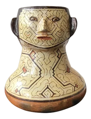 Shipibo Peruvian Clay Face Vase