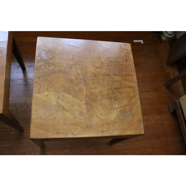 Brown Vintage Italian Burl Wood Patchwork Veneer End Tables - a Pair For Sale - Image 8 of 11