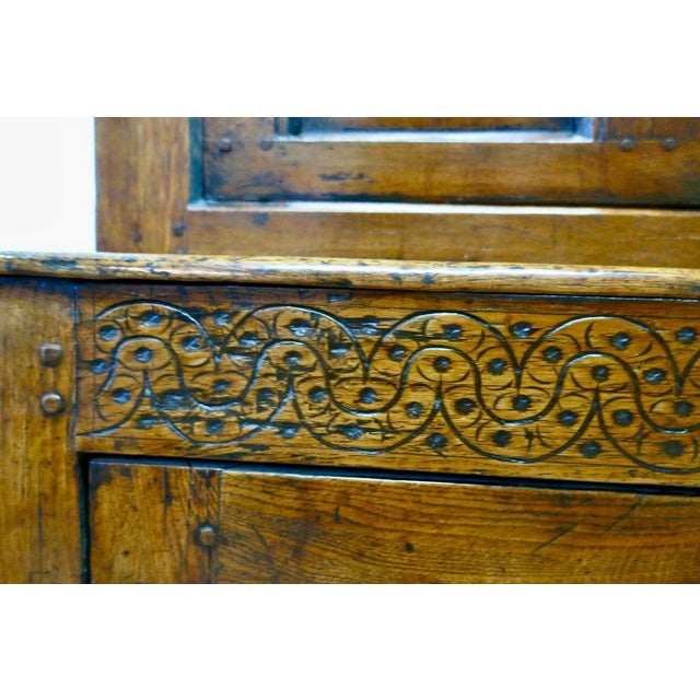 Antique Court Cupboard in Carved Oak, 1673 For Sale - Image 3 of 14