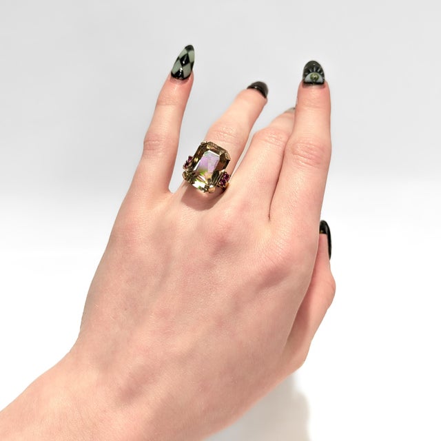 Retro 14k Gold, Quartz, and Ruby Cocktail Ring For Sale - Image 13 of 13