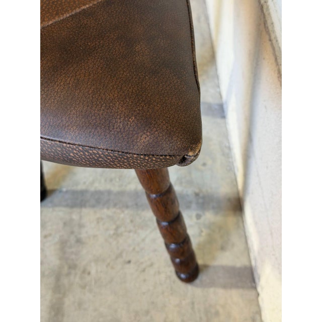 Brown Three-Leg Brown Leather Ottoman Footstool Danish Mid-Century Modern 1970s For Sale - Image 8 of 8