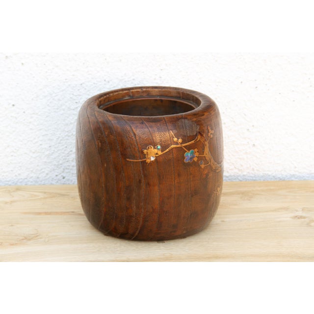 Japanese Bird & Blossom Inlay Japanese Hibachi Bowl For Sale - Image 3 of 9