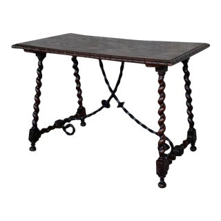 19th Spanish Console/Desk With Iron Stretcher and Solomonic Legs For Sale