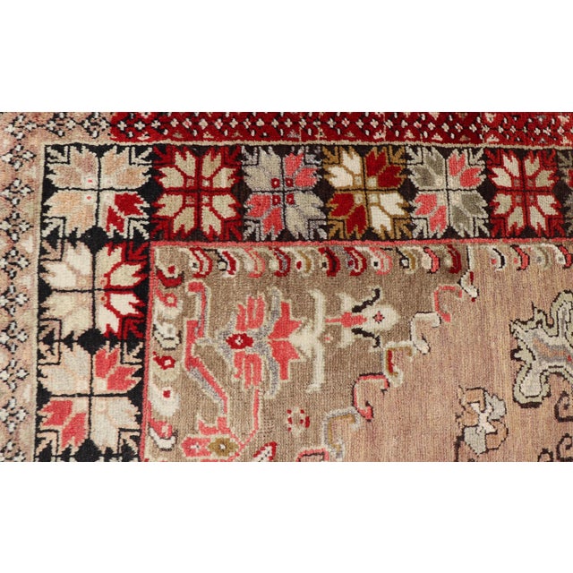 Tan Vintage Turkish Oushak Floral Medallion Design in Camel, Black, Red, Gray & Tan For Sale - Image 8 of 14