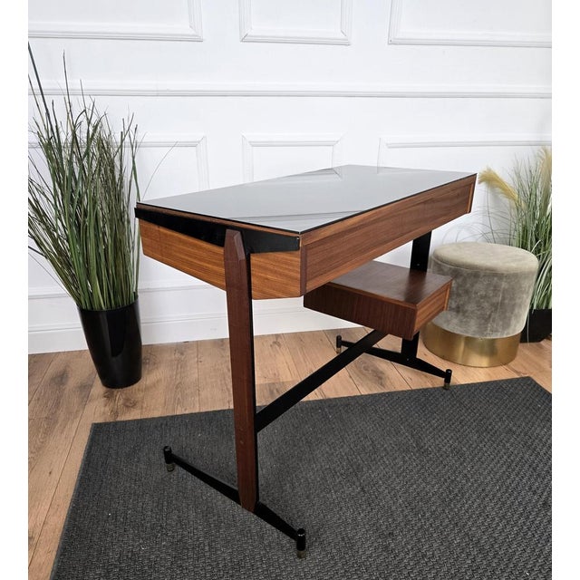 Black Vintage Art Deco Italian Metal and Glass Desk, 1940s For Sale - Image 8 of 10