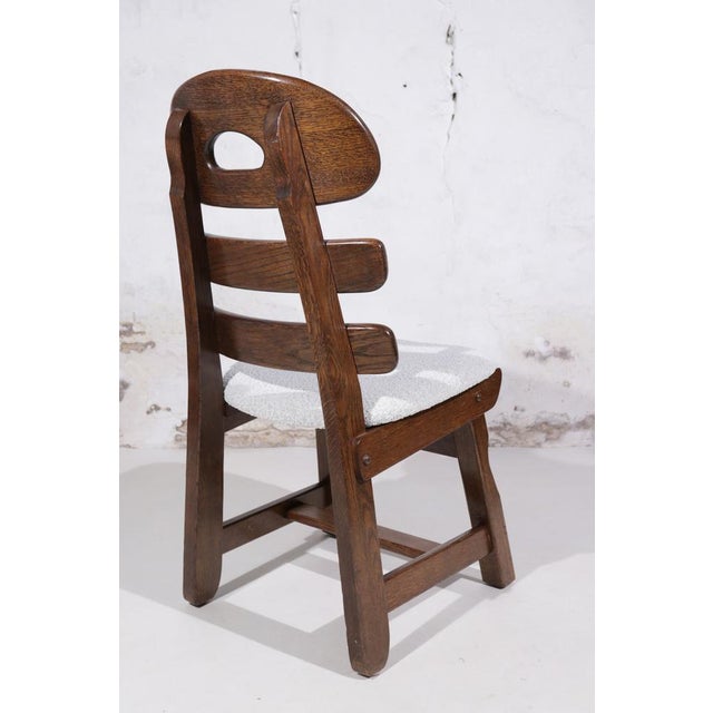 Spanish Brutalist Fishbone Chairs in Oak and Bouclé, 1960s, Set of 4 For Sale - Image 12 of 18