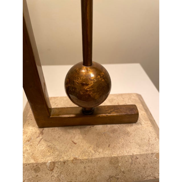 1970s Vintage 1970s Modernist Geometric Sculptural Table Lamp With Travertine Base. For Sale - Image 5 of 10