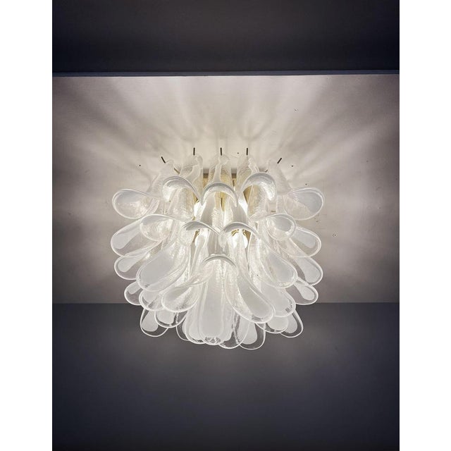 White Murano Glass Leaf Ceiling Chandeliers, Set of 2 For Sale - Image 8 of 13